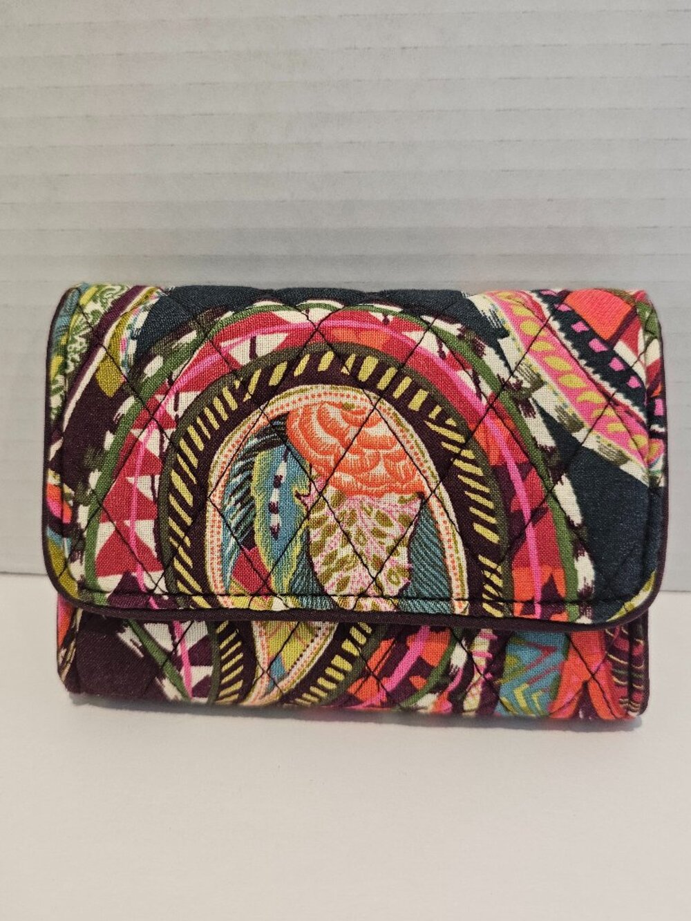 NWT RFID Riley Compact Wallet Heirloom Paisley Flowers Brown Green Pink Orange